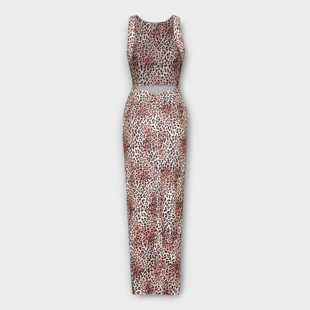 Della - Maxi Dress with Leopard Print and Open Back