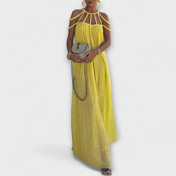 Briar - Chic Maxi Dress Made from Linen Blend with Draped Straps