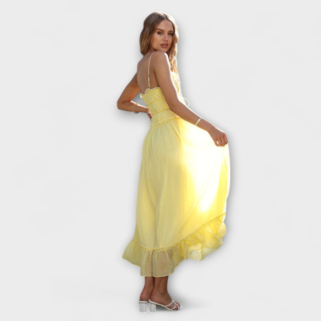 Celine - Ruffled Hem Sleeveless Midi Dress