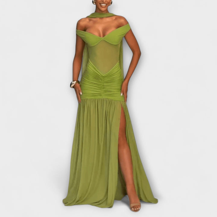 Nicole - Olive Green V-Neck Maxi Dress