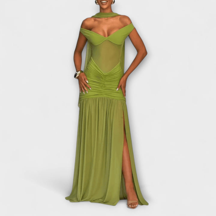 Nicole - Olive Green V-Neck Maxi Dress