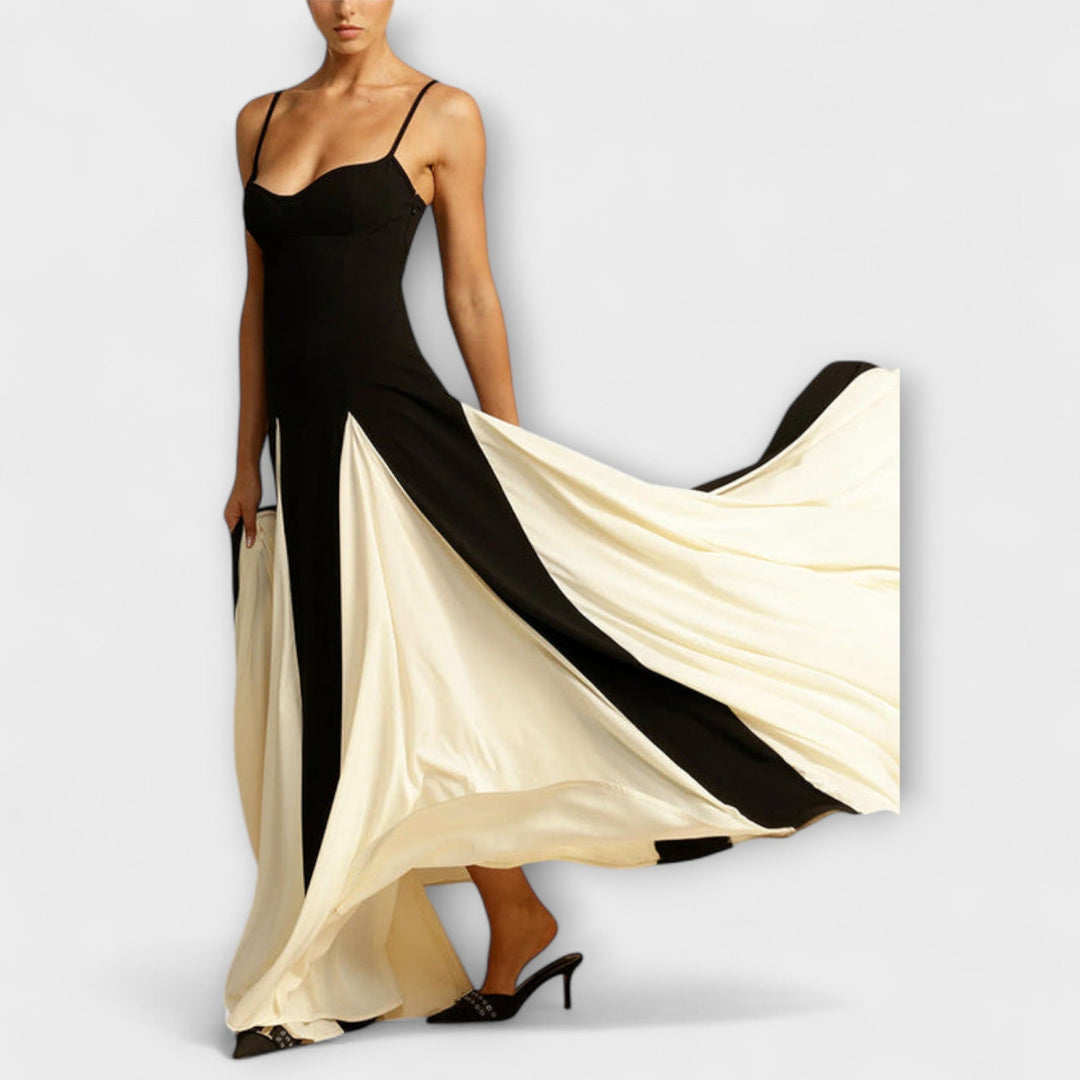 Ember - Classic Elegance A-Line Maxi Dress with Tulle Panels