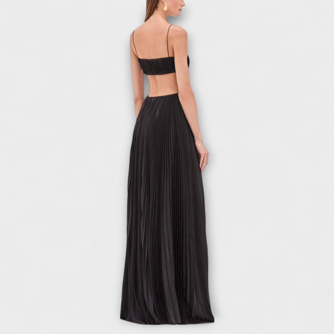 Mireille - Chic Pleated Cutout Flowing Maxi Dress